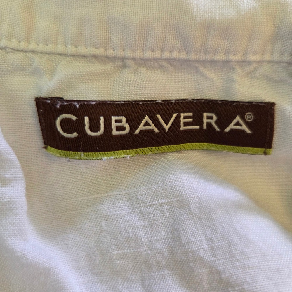 Cubavera Mens White Linen Blend Guayabera Short Sleeve Shirt Large Embroidered - Picture 3 of 4